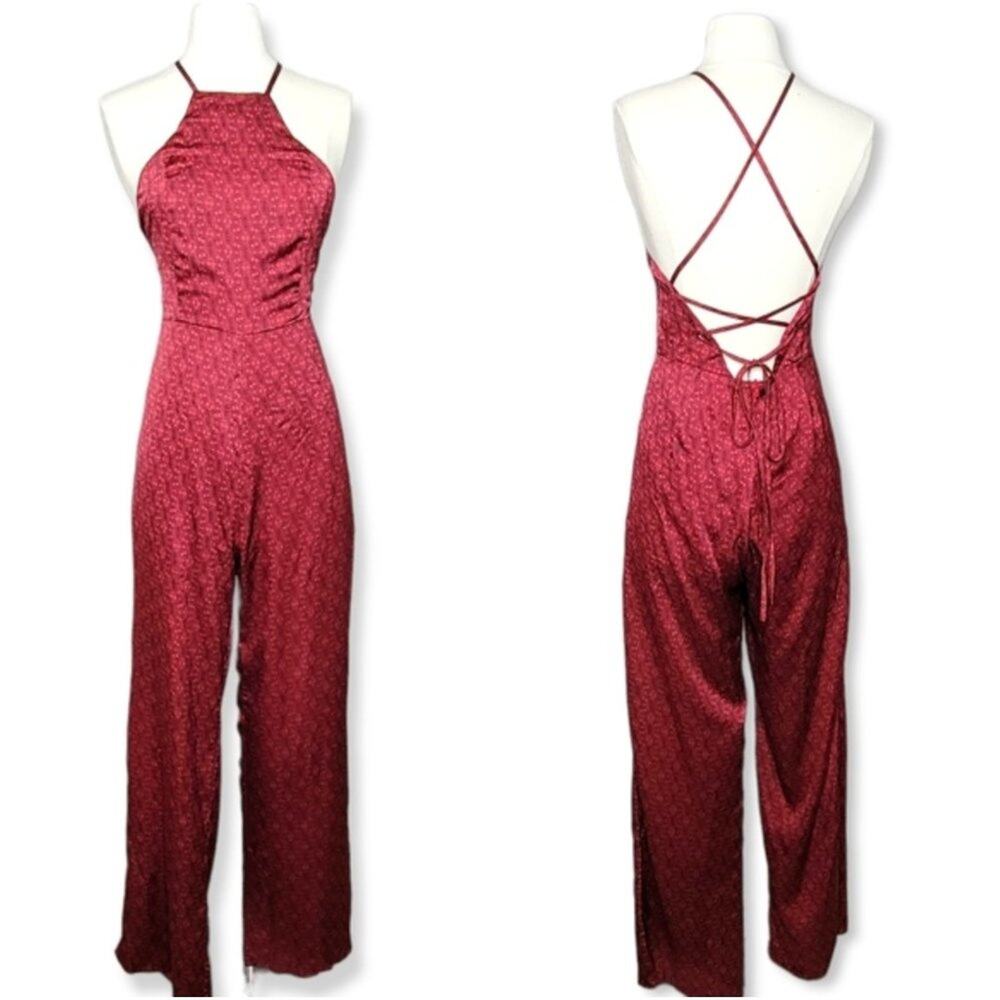 Honey Punch Paisley Satin Wide Leg Jumpsuit Size Medium New With Tag